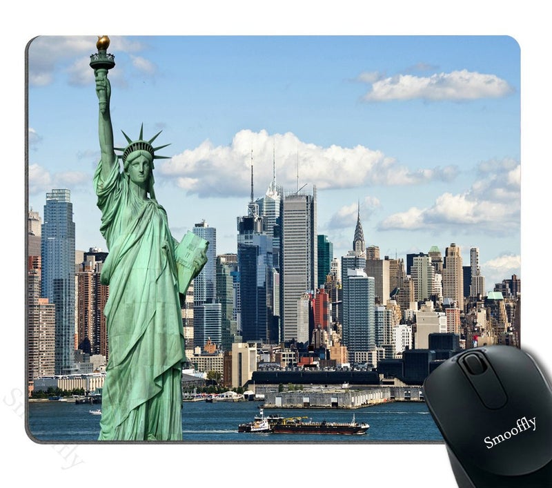 Smooffly New York Mouse Pad, Statue of Liberty in NYC Harbor Urban City Print Famous Cultural Landmark Picture, Customized Rectangle Non-Slip Rubber Mousepad, 9.5 X 7.9 Inches, Mint Blue - Image 1